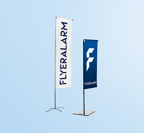 Square flags with banner arm, mechanism and print