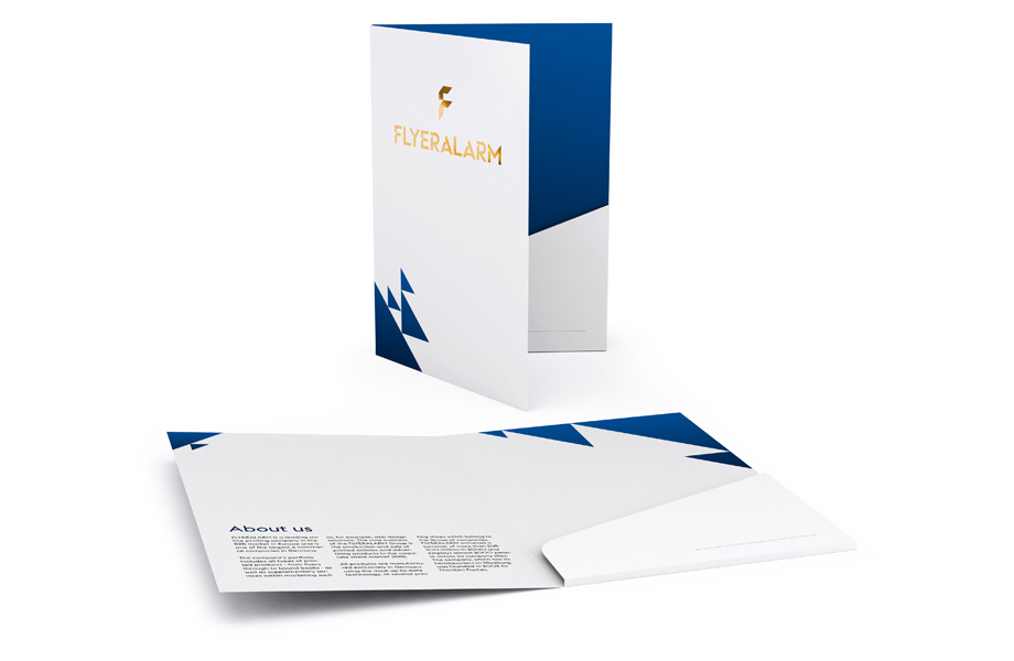 Folders with glued pocket, gold hot foil