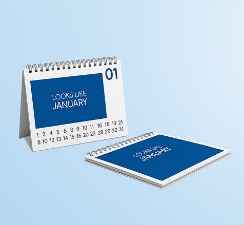 Self-standing desk calendars with spiral binding
