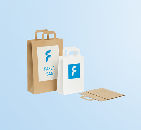 Paper bags with flat handle, brown / white