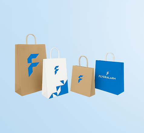 Basic paper bags with twisted cord handle, full-coverage print