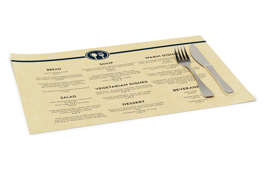 Placemats made from 90 gsm grass paper