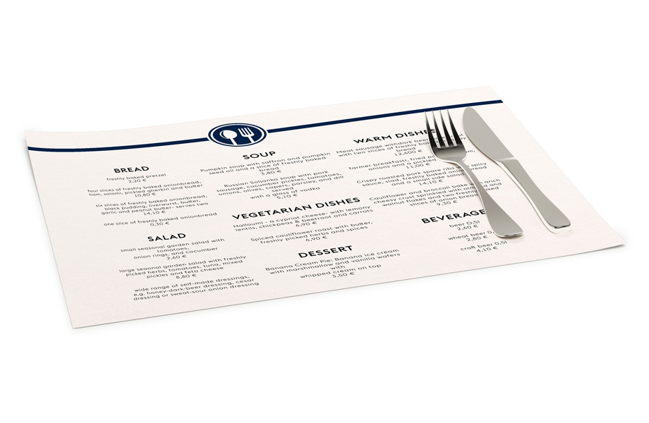 Placemats made from 80 gsm natural cream paper