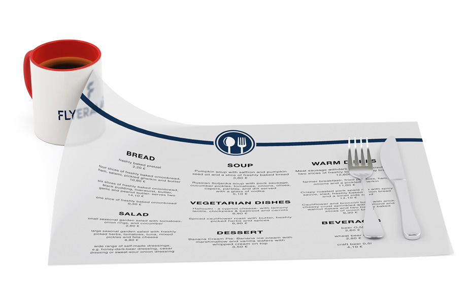 Placemats made from 460 gsm polypropylene plastic