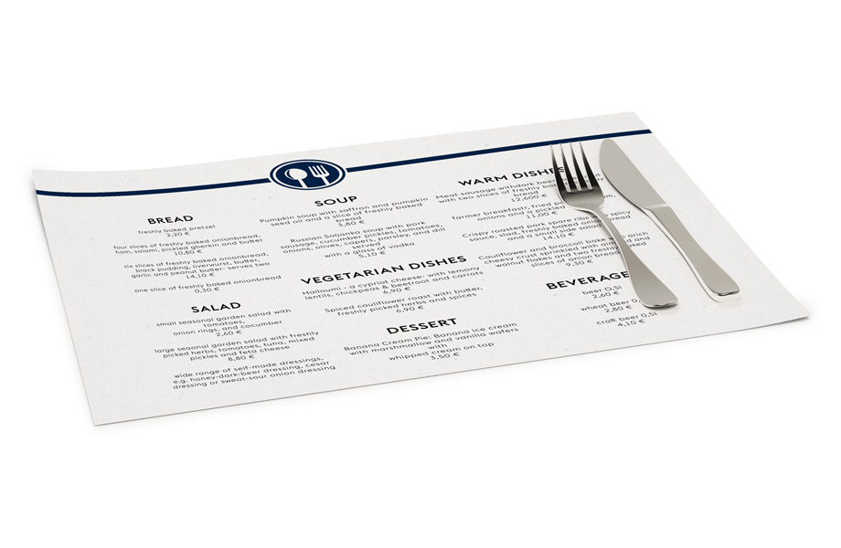 Placemats made from 80 gsm recycled paper