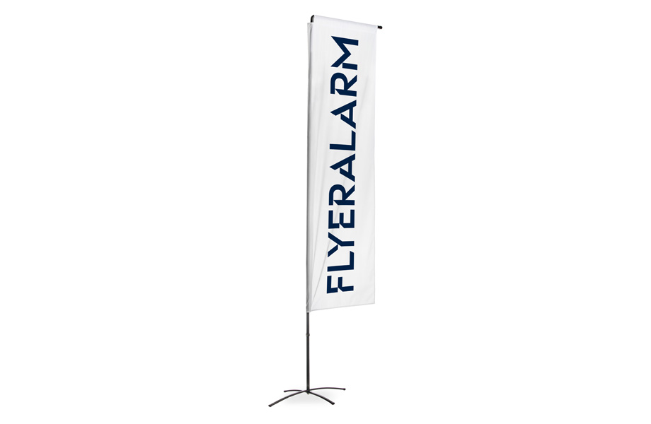 Square flags with banner arm, mechanism and print