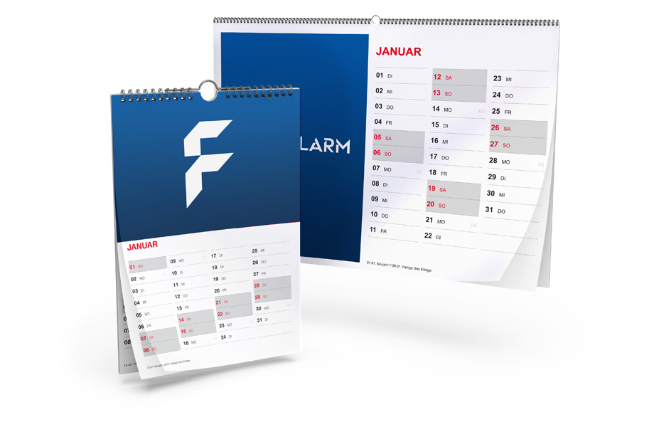 Wall calendars with spiral binding